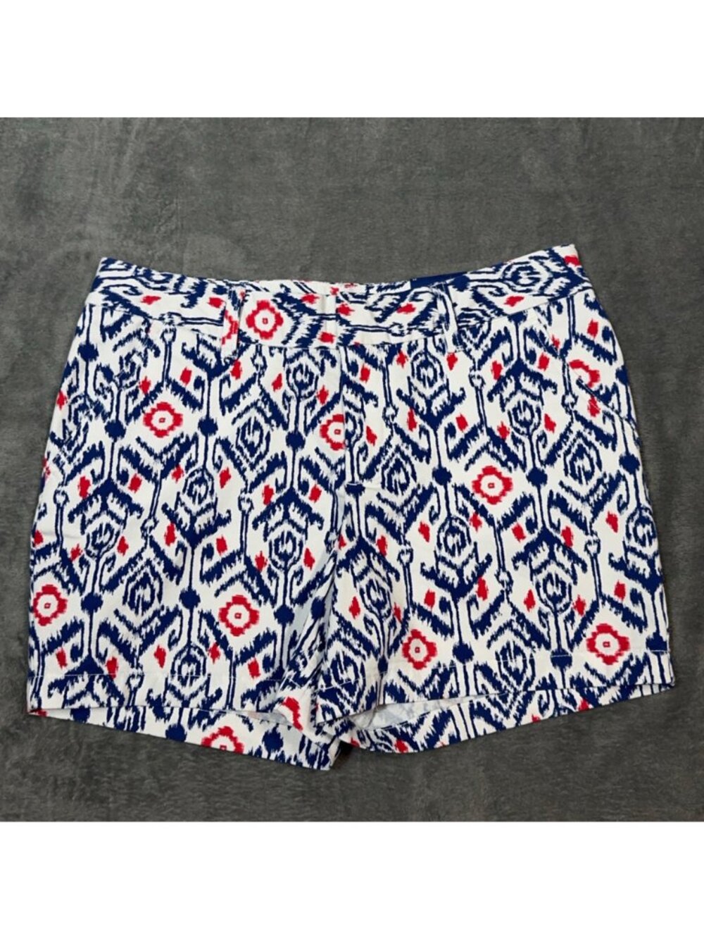 Le TIGRE Ikat Print Shorts Blue White Red Stretch Cotton Size 10 NWT